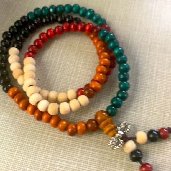 New Set Sandalwood bead bracelet Wristband Mala prat with earrings - Picture 3 of 6